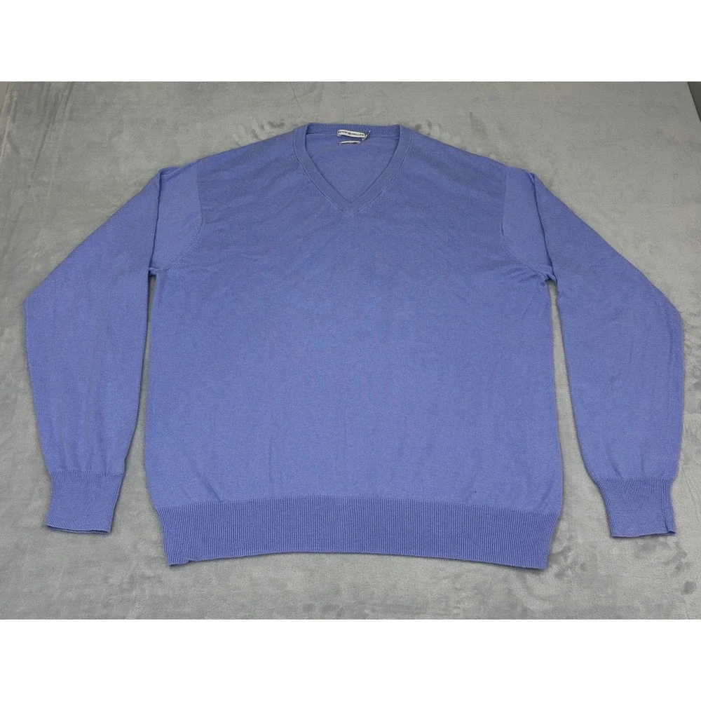Peter Millar Mens V-Neck Sweater Cotton Cashmere Blend Blue Purple Large Luxury